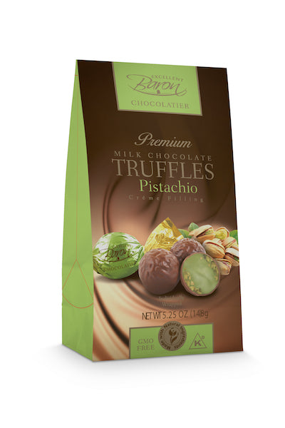 Baron Premium Milk Chocolate Truffles with Pistachio Filling Bags - 6ct CandyStore.com