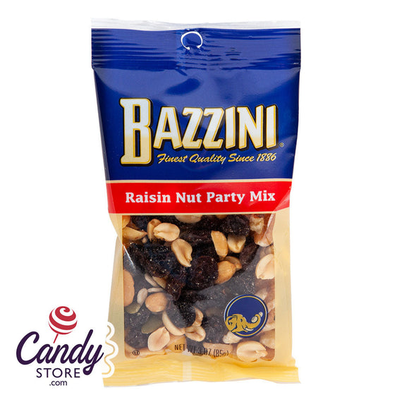 Bazzini Raisin Nut Party Mix 3oz Peg Bags - 12ct CandyStore.com