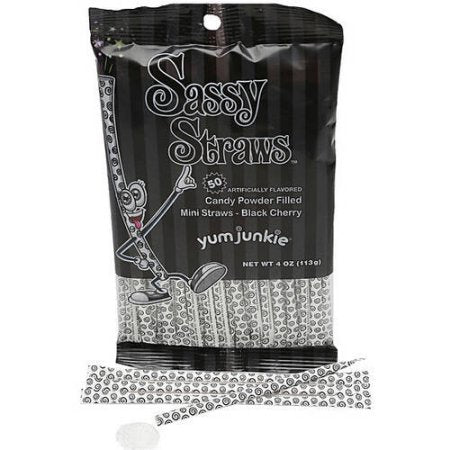Black Cherry Sassy Straws Powder Candy - 50-piece Bags - 12ct CandyStore.com