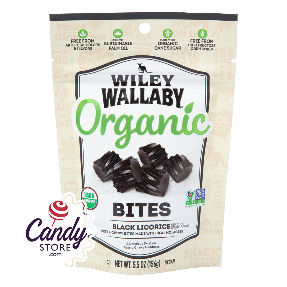 Organic Black Liquorice Wiley Wallaby Bites 8ct Peg Bags