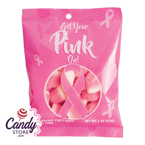 Breast Cancer Awareness Strawberry Puffy Puffs 5oz Peg Bags - 12ct CandyStore.com