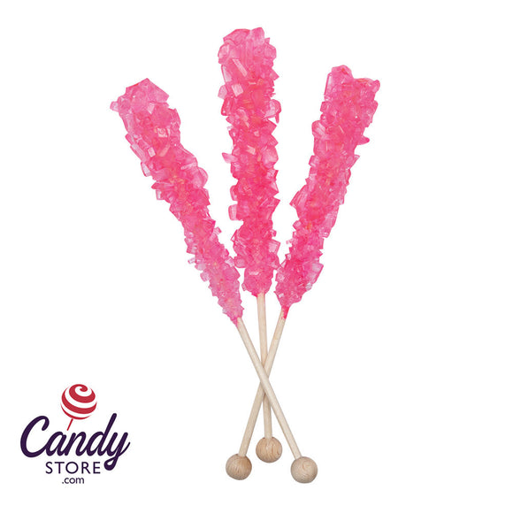 Bright Pink Bubble Gum Rock Candy Sticks Unwrapped - 100ct CandyStore.com
