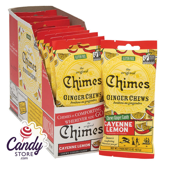 Chimes Cayene Lemon Ginger Chews Convenience Pack 1.5oz Peg Bags - 12ct CandyStore.com