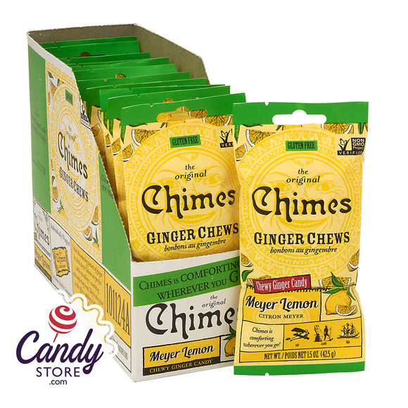 Chimes Meyer Lemon Ginger Chews Convenience Pack 1.5oz Peg Bags - 12ct CandyStore.com