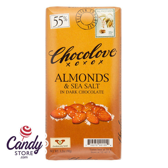 Chocolove Xoxo Almond & Sea Salt Dark Chocolate Bars - 12ct CandyStore.com