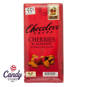 Chocolove Xoxo Cherry & Almond Dark Chocolate Bars - 12ct CandyStore.com
