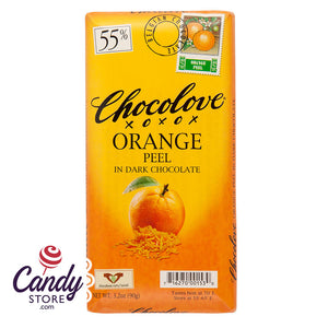 Chocolove Xoxo Orange Peel Dark Chocolate Bars - 12ct CandyStore.com