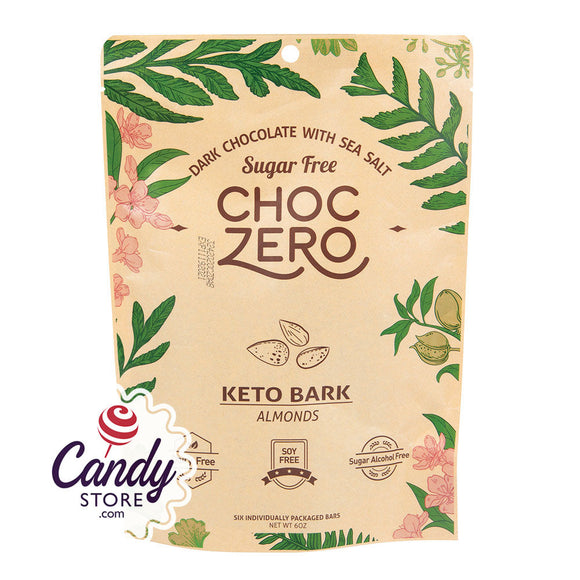 Choczero Sugar Free Dark Chocolate Almond Keto Bark 6oz Pouch - 12ct CandyStore.com