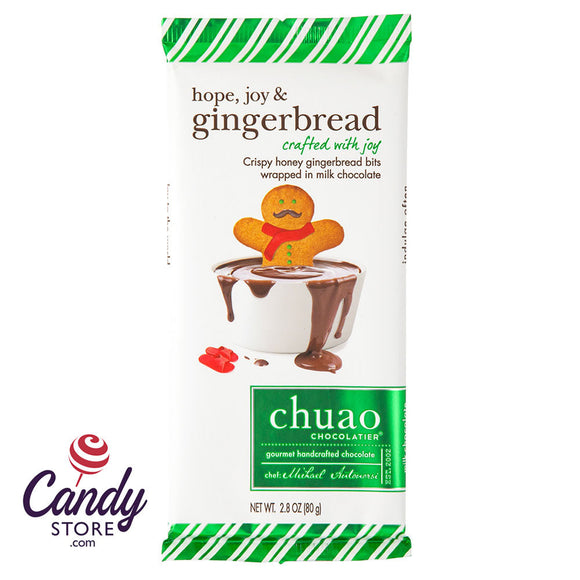 Chuao Milk Chocolate Hope, Joy And Gingerbread 2.8oz Bar - 12ct CandyStore.com