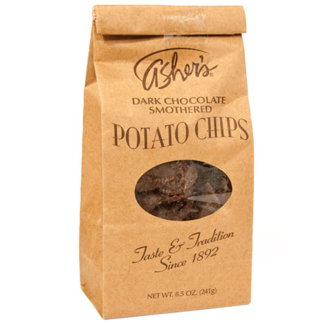 Dark Chocolate Smothered Potato Chips - 8.5oz Coffee Bag - 12ct CandyStore.com
