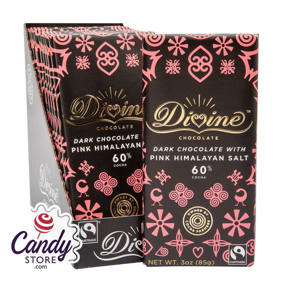 Divine 68% Dark Chocolate With Pink Himalayan Salt 3oz Bar - 12ct CandyStore.com