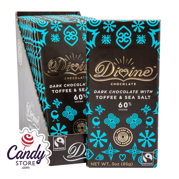 Divine 68% Dark Chocolate With Sea Salt & Toffee 3oz Bar - 12ct CandyStore.com