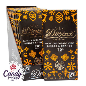 Divine 70% Dark Chocolate With Ginger & Orange 3oz Bar - 12ct CandyStore.com