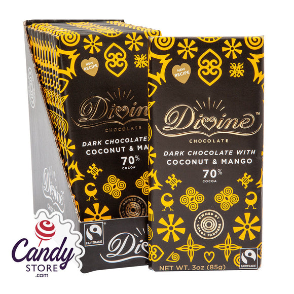 Divine 70% Dark Chocolate With Mango & Coconut 3oz Bar - 12ct CandyStore.com