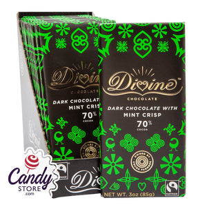 Divine 70% Dark Chocolate With Mint Crisp 3oz Bar - 12ct CandyStore.com