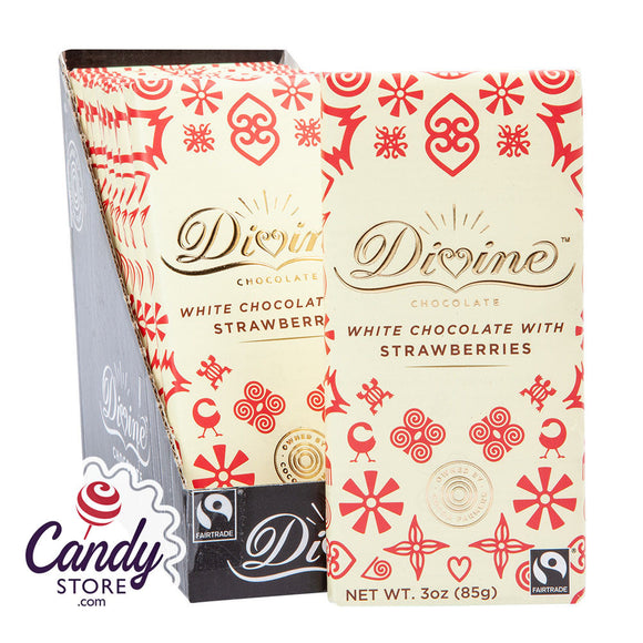 Divine White Chocolate With Strawberries 3oz Bar - 12ct CandyStore.com
