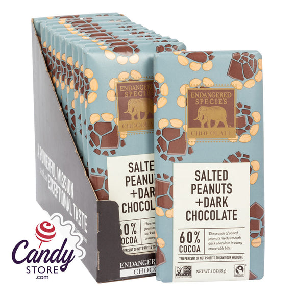 Endangered Species Dark Chocolate With Salted Peanuts 3oz Bar - 12ct CandyStore.com
