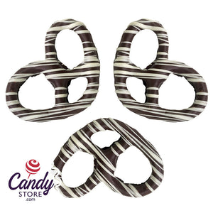 Giambri's White Stripes Dark Chocolate Covered Pretzel - 3lb CandyStore.com