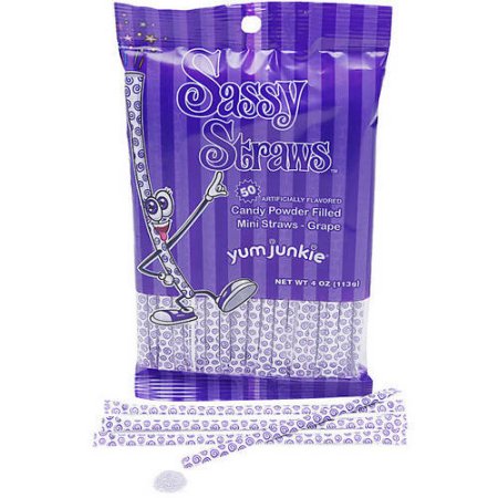 Grape Sassy Straws Powder Candy - 50-piece Bags -12ct CandyStore.com