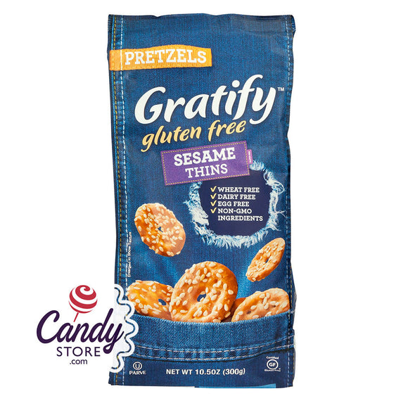 Gratify Gluten Free Sesame Pretzel Thins 10.5oz Bags CandyStore.com