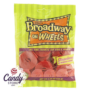 Gustaf's Broadway Wheels Strawberry 5.29oz Peg Bag - 12ct CandyStore.com