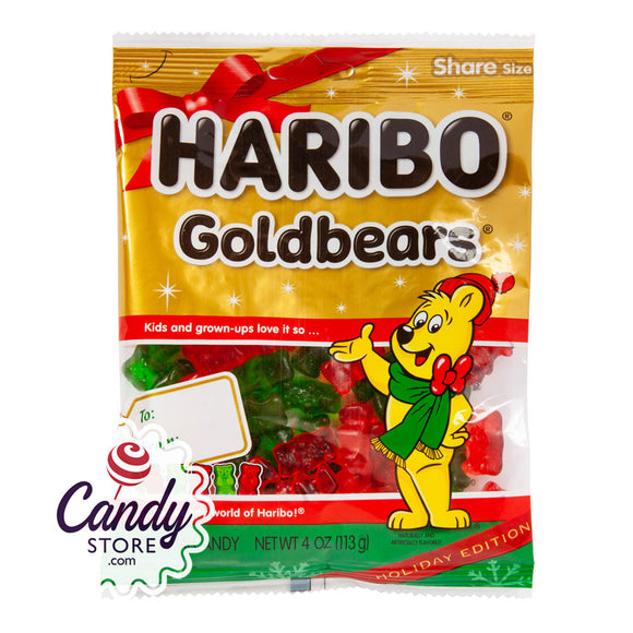 Haribo Christmas Gold Bears Gummi Candy 4oz Peg Bags - 12ct CandyStore.com