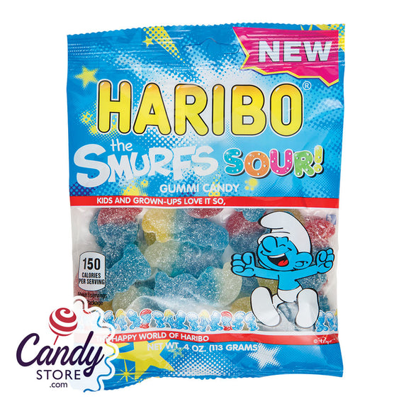 Haribo The Smurfs Sour Gummi Candy 4oz Peg Bag - 12ct CandyStore.com