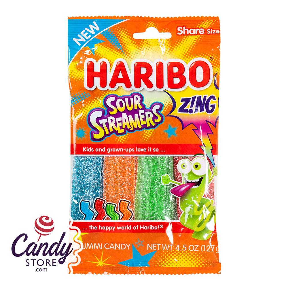 Haribo Zing Sour Streamers 4.5oz Peg Bag - 12ct – CandyStore.com