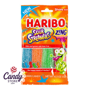 Haribo Zing Sour Streamers 4.5oz Peg Bag - 12ct CandyStore.com