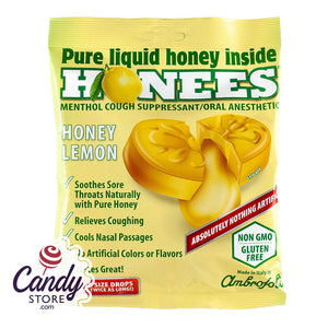 Honees Honey Lemon Cough Drops 20 Pc Peg Bag - 12ct CandyStore.com