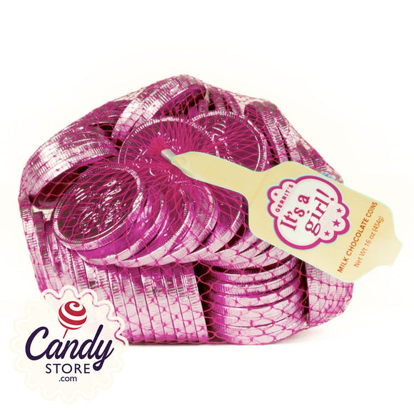 It's a Girl Pink Chocolate Coins Fort Knox 1.5-inch - 1lb CandyStore.com