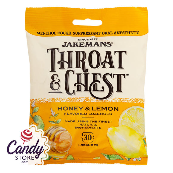 Jakemans Throat & Chest Honey Lemon Cough Drops 30 Pc 4oz Peg Bag - 12ct CandyStore.com