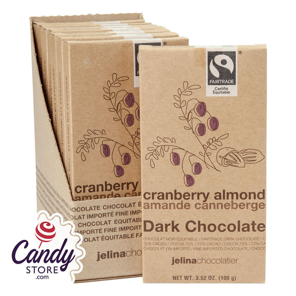 Jelina Cranberry Almond 72% Dark Chocolate 3.35oz Bar - 8ct CandyStore.com