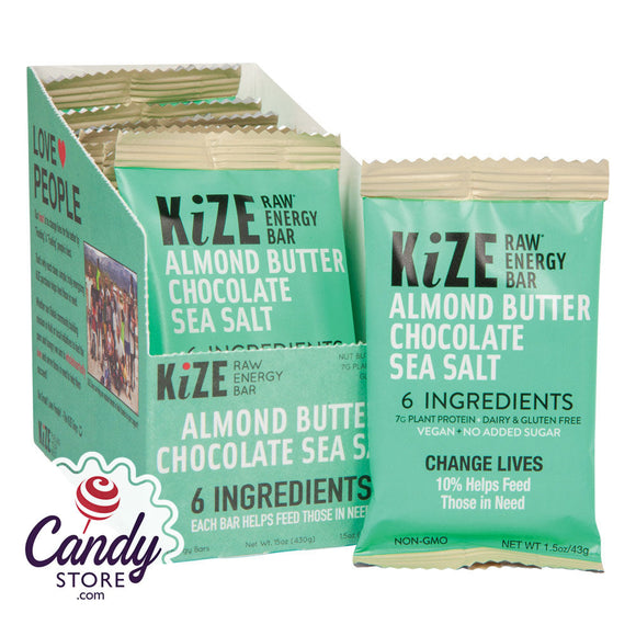Kize Bar Almond Butter Chocolate Sea Salt Raw Energy Bar 1.5oz - 10ct CandyStore.com