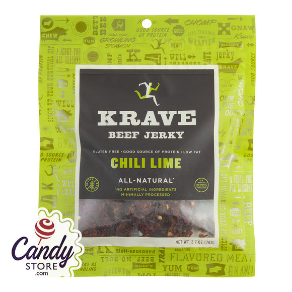 Krave Jerky Chili Lime Beef 2.7oz Bag - 8ct CandyStore.com