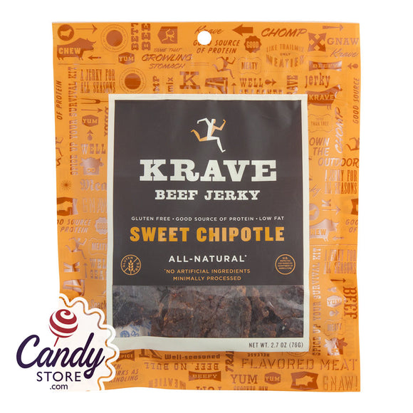 Krave Jerky Sweet Chipotle Beef 2.7oz Bag - 8ct CandyStore.com