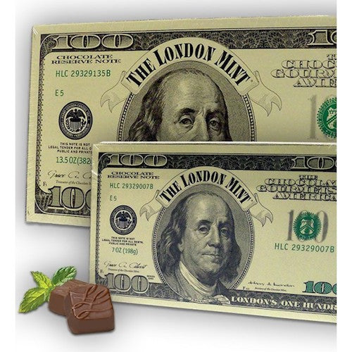 London Mint $100 Bill Chocolate Meltaways 7oz - 1ct CandyStore.com