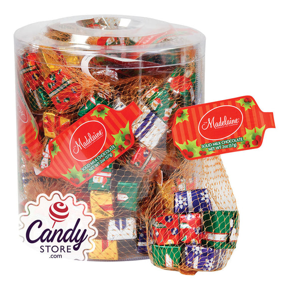 Madelaine Milk Chocolate Foiled Christmas Presents 2oz Mesh Bags - 72ct CandyStore.com