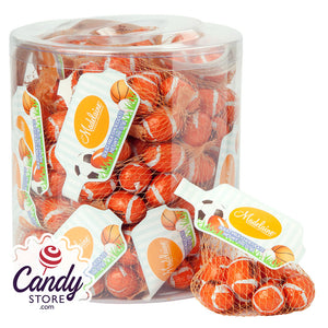 Madelaine Milk Chocolate Foiled Footballs 2oz Mesh Bag - 24ct CandyStore.com