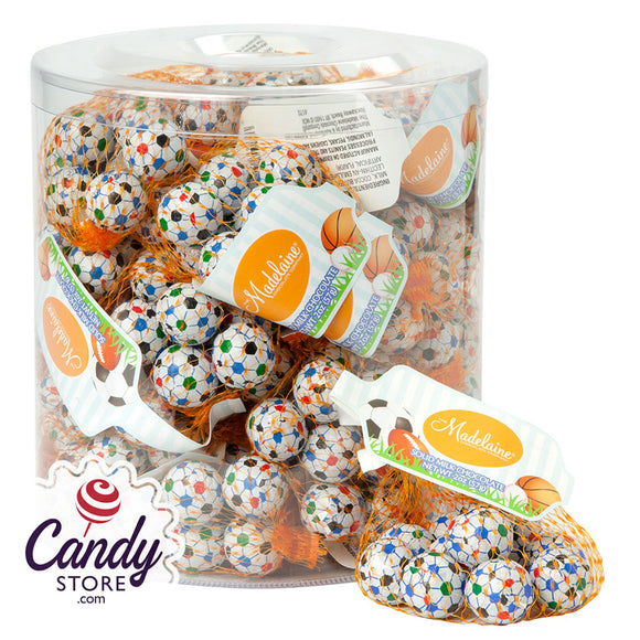 Madelaine Milk Chocolate Foiled Soccer Balls Mesh Bag - 24ct CandyStore.com