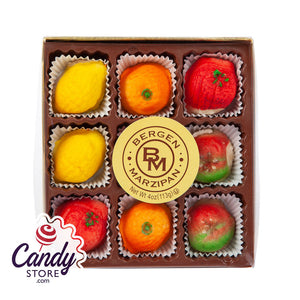 Marzipan Fruit Gold Box 4oz - 24ct CandyStore.com