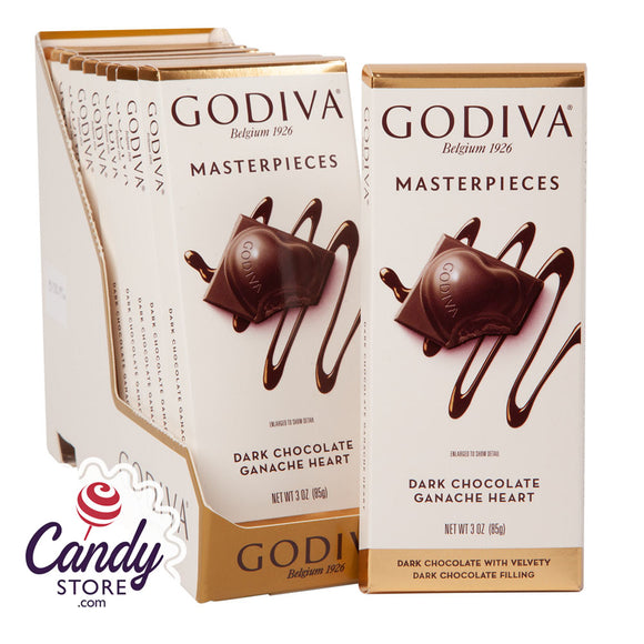 Masterpieces Dark Godiva Chocolate Ganache Heart 3oz Tablet Bar - 10ct CandyStore.com