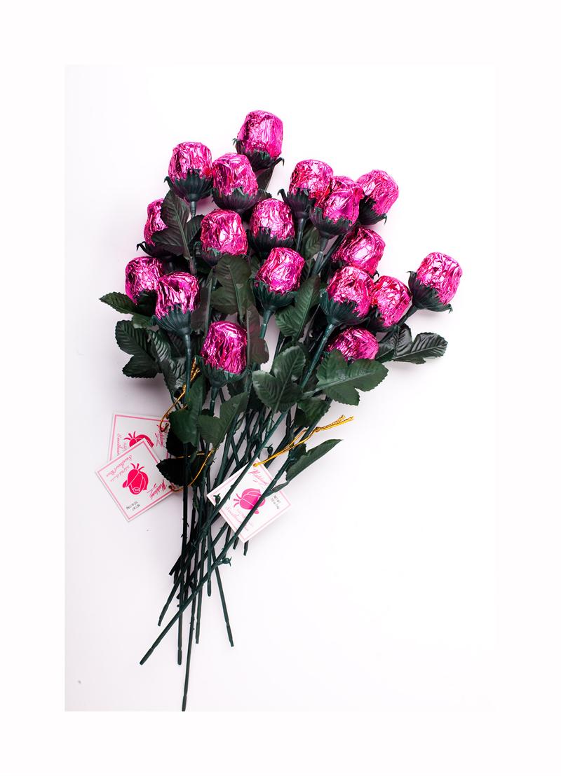 Milk Chocolate Long Stem Pink Roses - 36ct | CandyStore.com