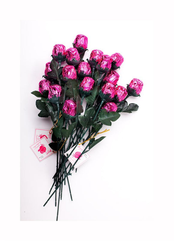 Milk Chocolate Long Stem Pink Roses - 36ct CandyStore.com