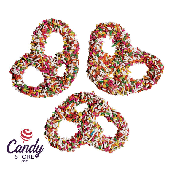 Milk Chocolatey Coated Premier Pretzels With Rainbow Sprinkles - 3lb CandyStore.com