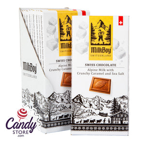 Milkboy Swiss Alpine Milk Chocolate With Crunchy Caramel And Sea Salt 3.5oz Bar - 10ct CandyStore.com