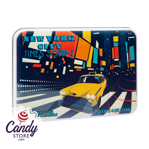 NYC Souvenir Times Square Milk Chocolate Sea Salt Caramel 4.02oz Tin - 9ct CandyStore.com