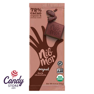 Nibmor Organic 72% Dark Chocolate 2.2oz Bar - 12ct CandyStore.com