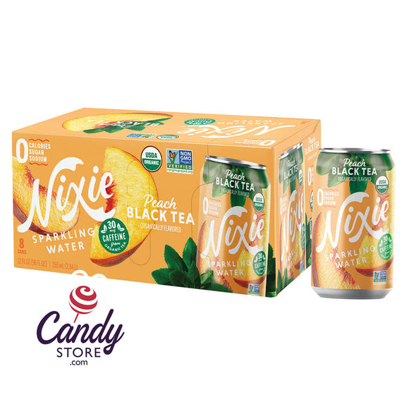 Nixie Organic Peach Black Tea Sparkling Water 3-Pack 12oz Can - 24ct CandyStore.com