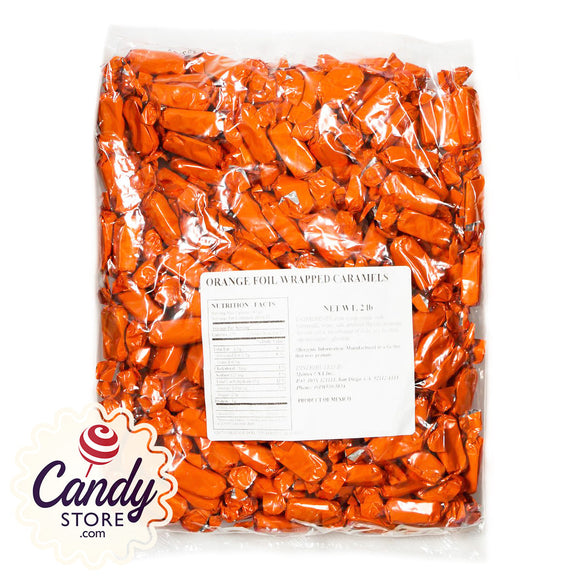 Orange Foil Caramels Candy - 2lb CandyStore.com